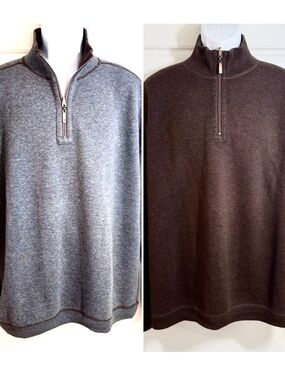TOMMY BAHAMA Flip Side Pro Reversible Half Zip Sweatshirt Blue/Brown Mens 2XL🧡